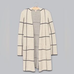 Eileen Fisher  Windowpane Open Front Cardigan XS/TP Wool Organic Cotton